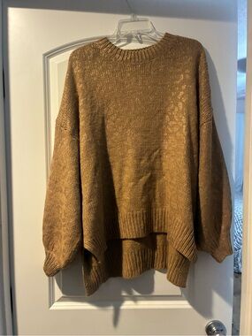 Oversized Crewneck Sweater in Tan